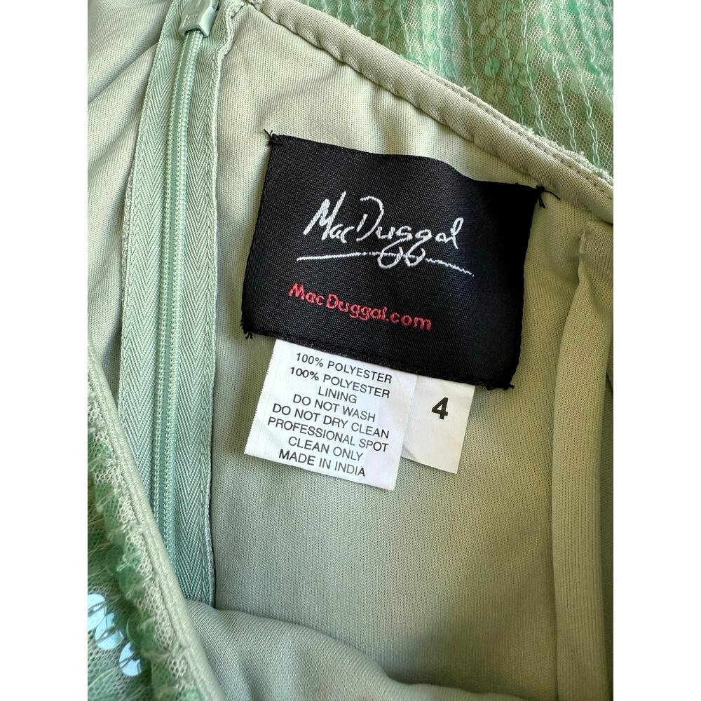Mac Duggal NWT Sage Green Sequin One Shoulder Ruffle Cocktail Dress Size 4 - Picture 10 of 16